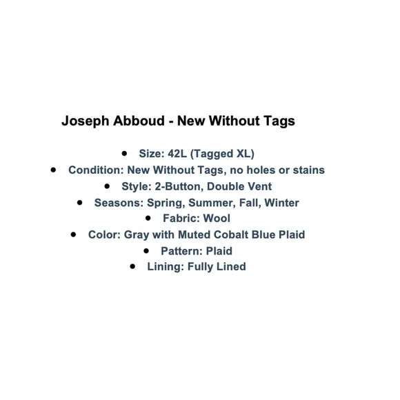 NWOT Joseph Abboud 42L Gray Muted Cobalt Blue Plaid Blazer Sport Coat Jacket - Picture 2 of 15